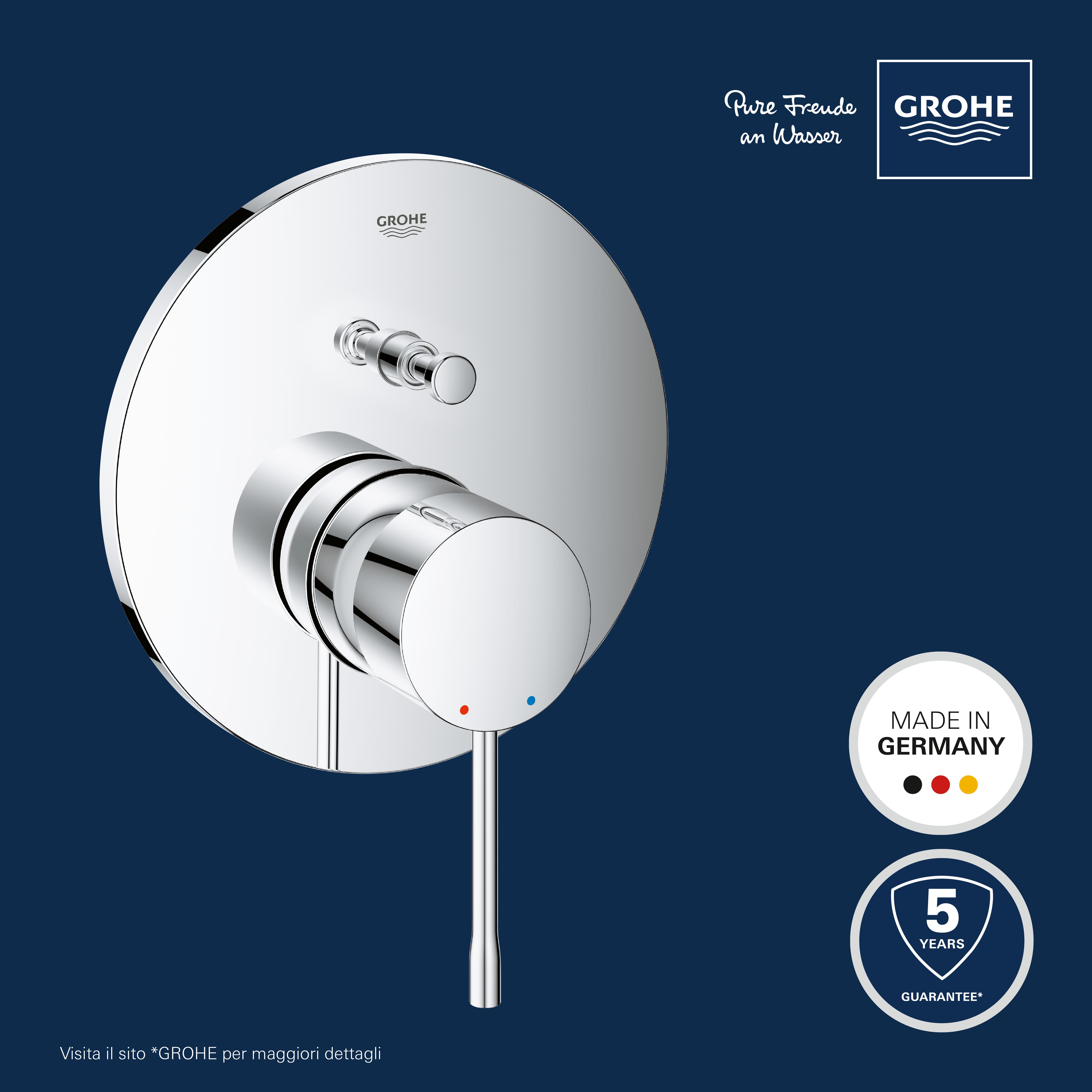 Rubinetto per incasso doccia getto laminare cristallino monocomando Essence cromo lucido GROHE con deviatore - 4
