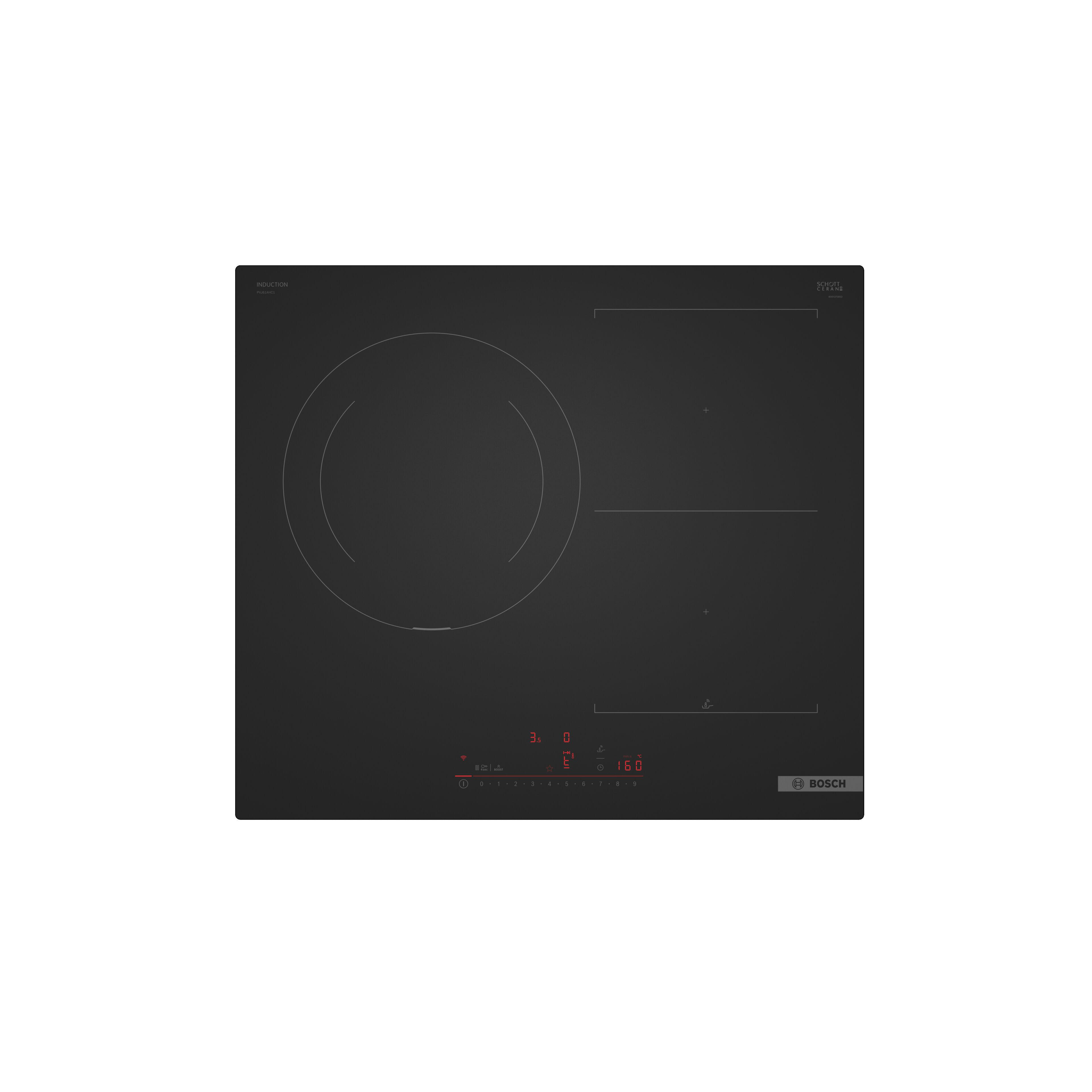 placa de induccion bosch pvj61ahc1e con 3 zonas de coccion zona grande de 28cm y zona flex 7400 w negro 60cm
