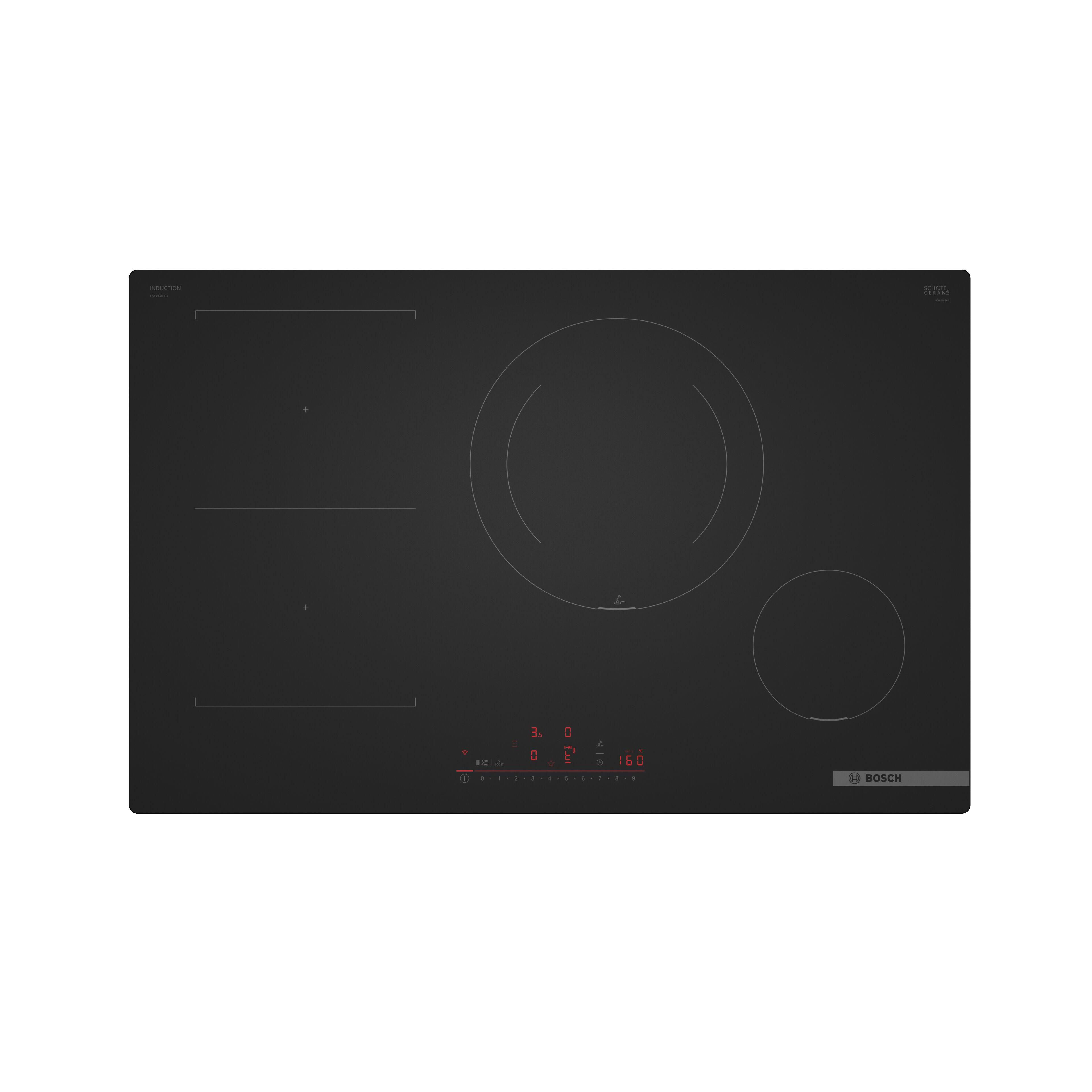 placa de induccion bosch pvs81ahc1e con 4 zonas de coccion zona grande de 28cm y zona flex 7400 w negro 80cm