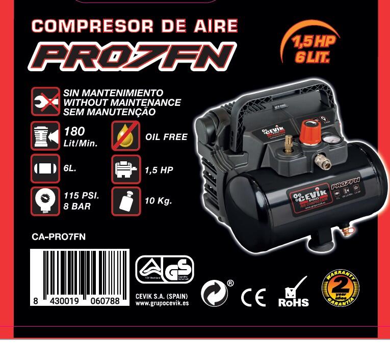 COMPRESOR DE AIRE CEVIK PRO CA-PRO7FN 6L 1.5CV - 2