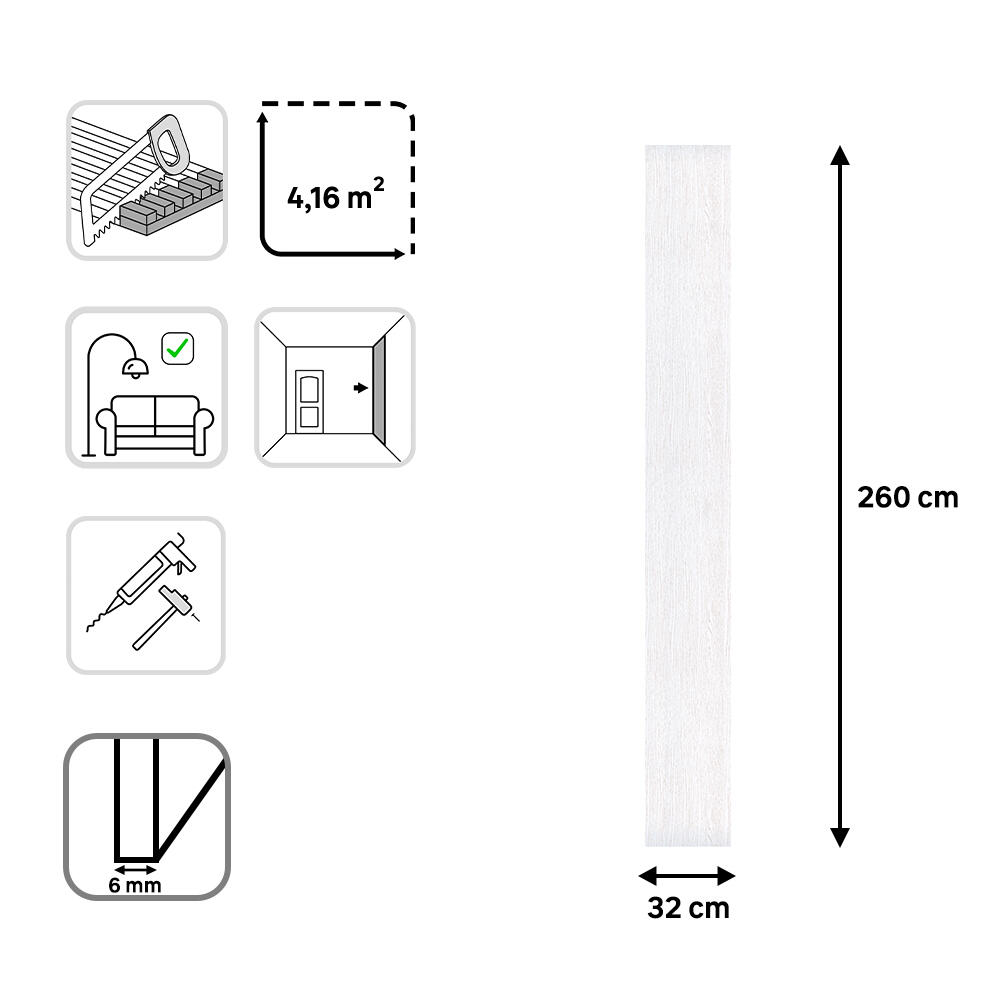 Revestimiento de pared decorativo efecto MADERA MDF Impresión Digital fresno blanco de 260x32cm - 3