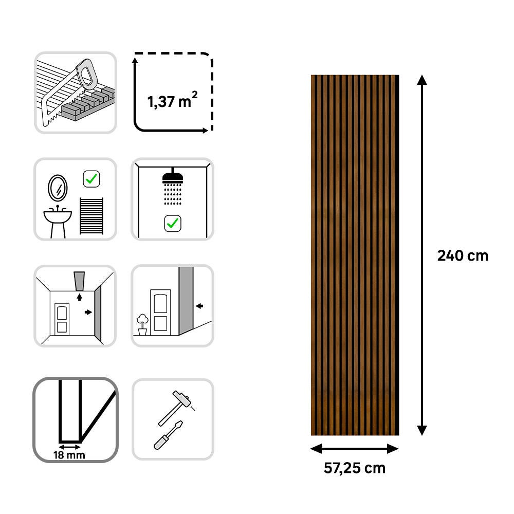 Revestimiento de pared palillería efecto 3D MADERA acústico alerce natural uso interior/exterior de 240x57cm - 5