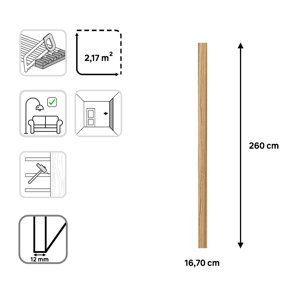 Revestimiento de pared palillería curvada efecto 3D MDF roble de 260x16.7cm - 4