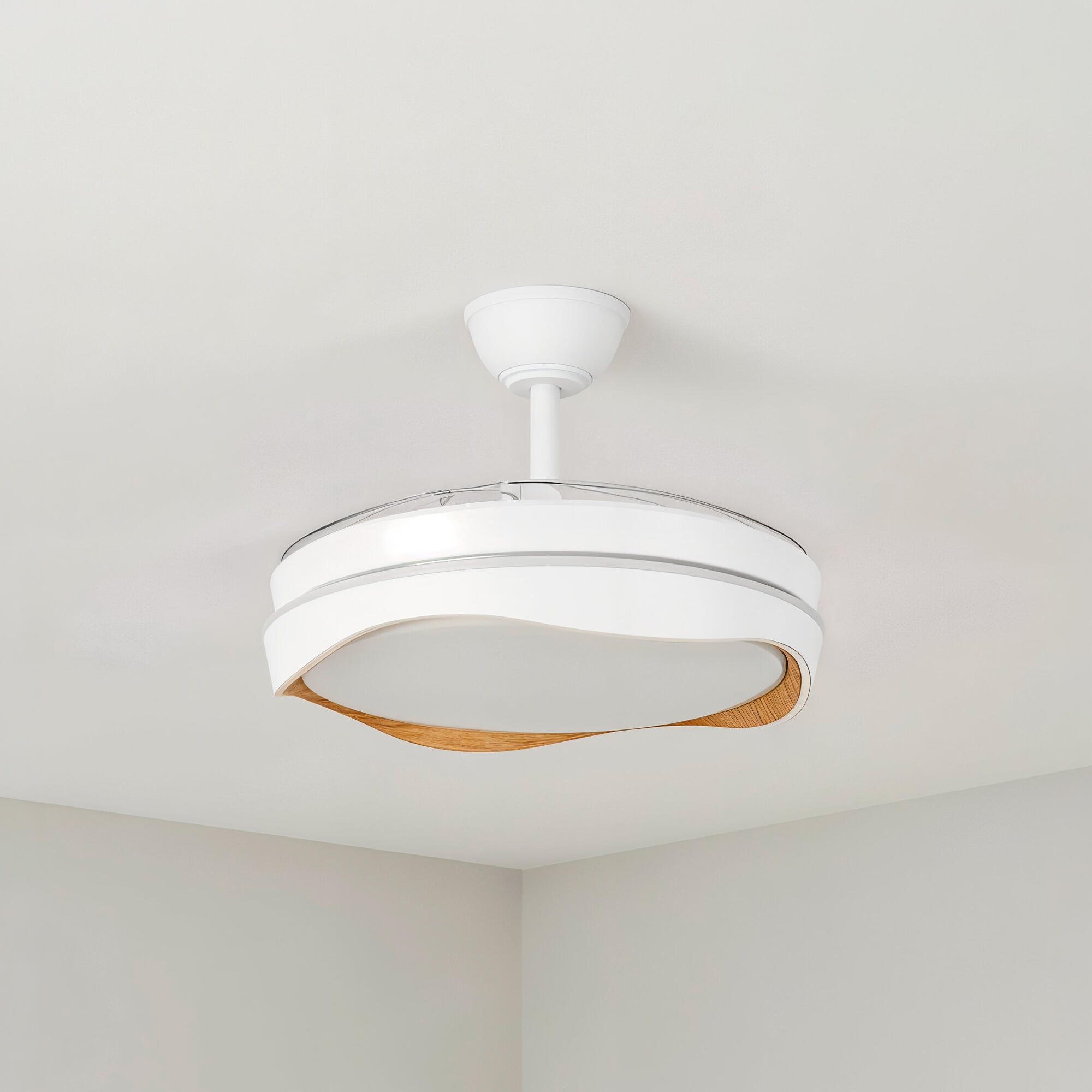 Ventilador de techo con luz silencioso DC 30W con mando ø106 cm Atlas CRISTAL RECORD marrón y blanco luz CCT 3 aspas retráctiles tipo lámpara| 7 velocidades| modo verano/invierno| brisa| recomendado de 13 a 20m² - 4