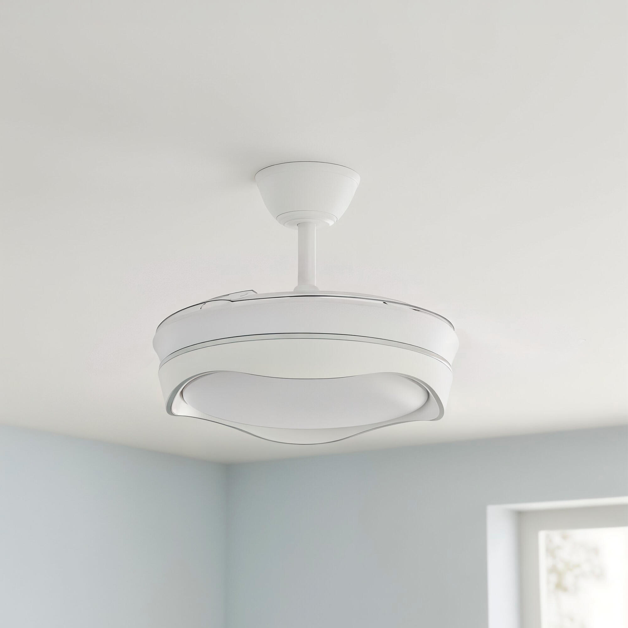 Ventilador de techo con luz silencioso DC 30W con mando ø92 cm Atlas CRISTAL RECORD blanco luz CCT 3 aspas retráctiles tipo lámpara| 7 velocidades| modo verano/invierno| brisa| recomendado para <13m² - 5