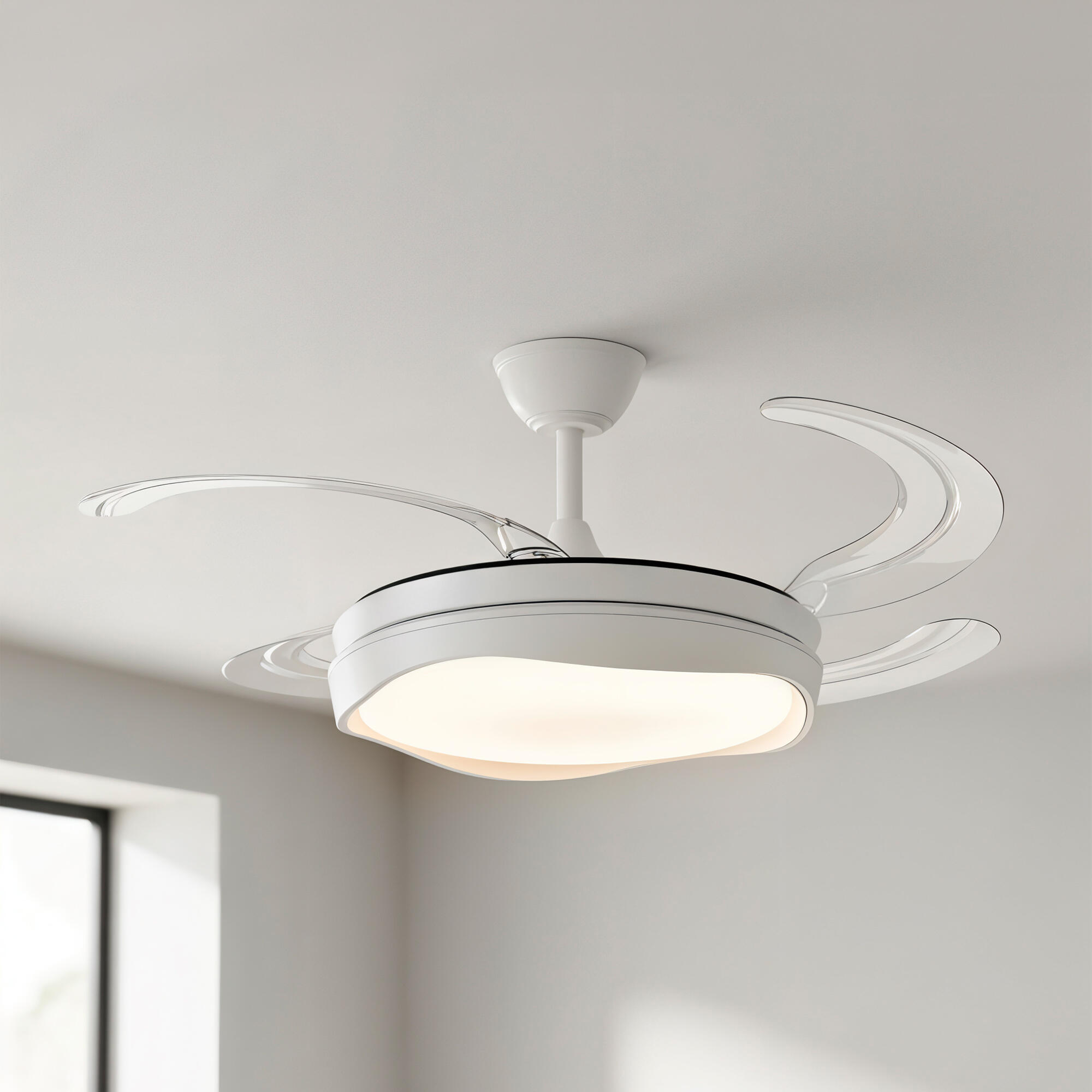 Ventilador de techo con luz silencioso DC 30W con mando ø120 cm Atlas CRISTAL RECORD blanco luz CCT 4 aspas retráctiles tipo lámpara| 7 velocidades| recomendado de 20 a 40m² - 5