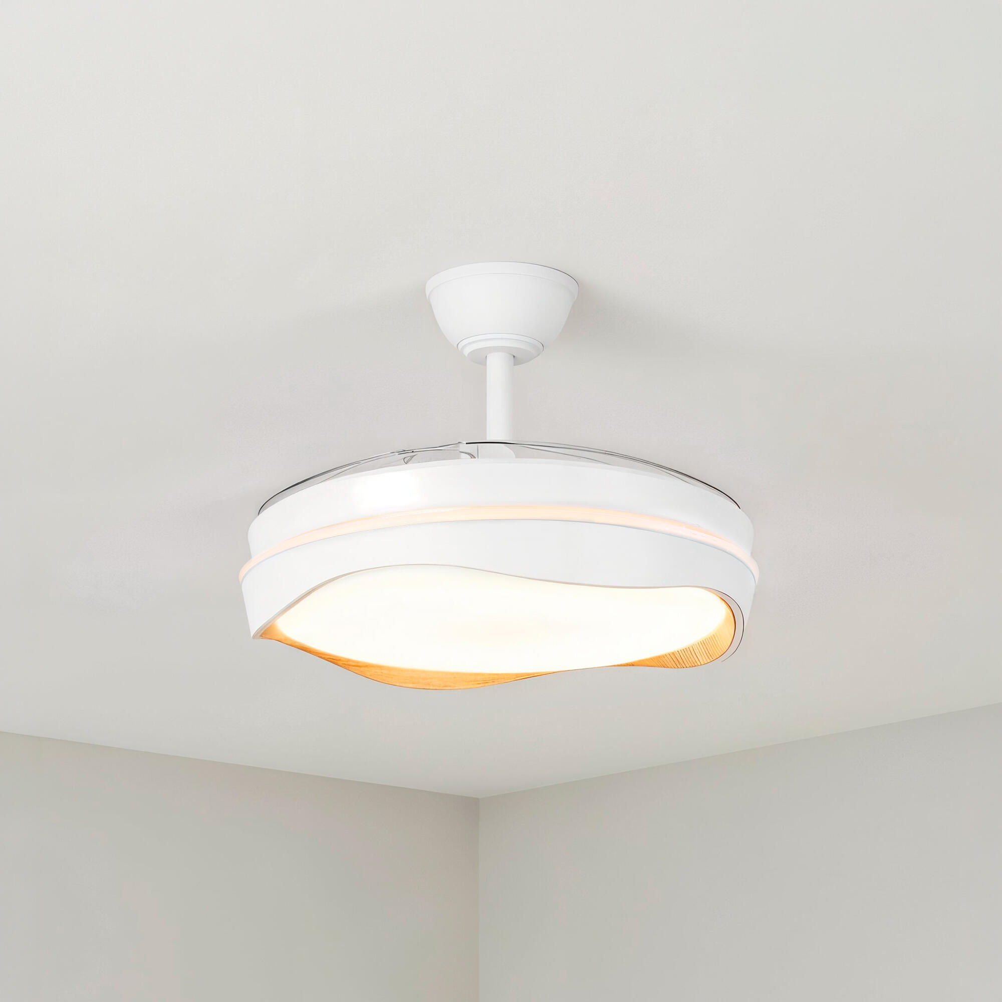 Ventilador de techo con luz silencioso DC 30W con mando ø106 cm Atlas CRISTAL RECORD marrón y blanco luz CCT 3 aspas retráctiles tipo lámpara| 7 velocidades| modo verano/invierno| brisa| recomendado de 13 a 20m² - 3