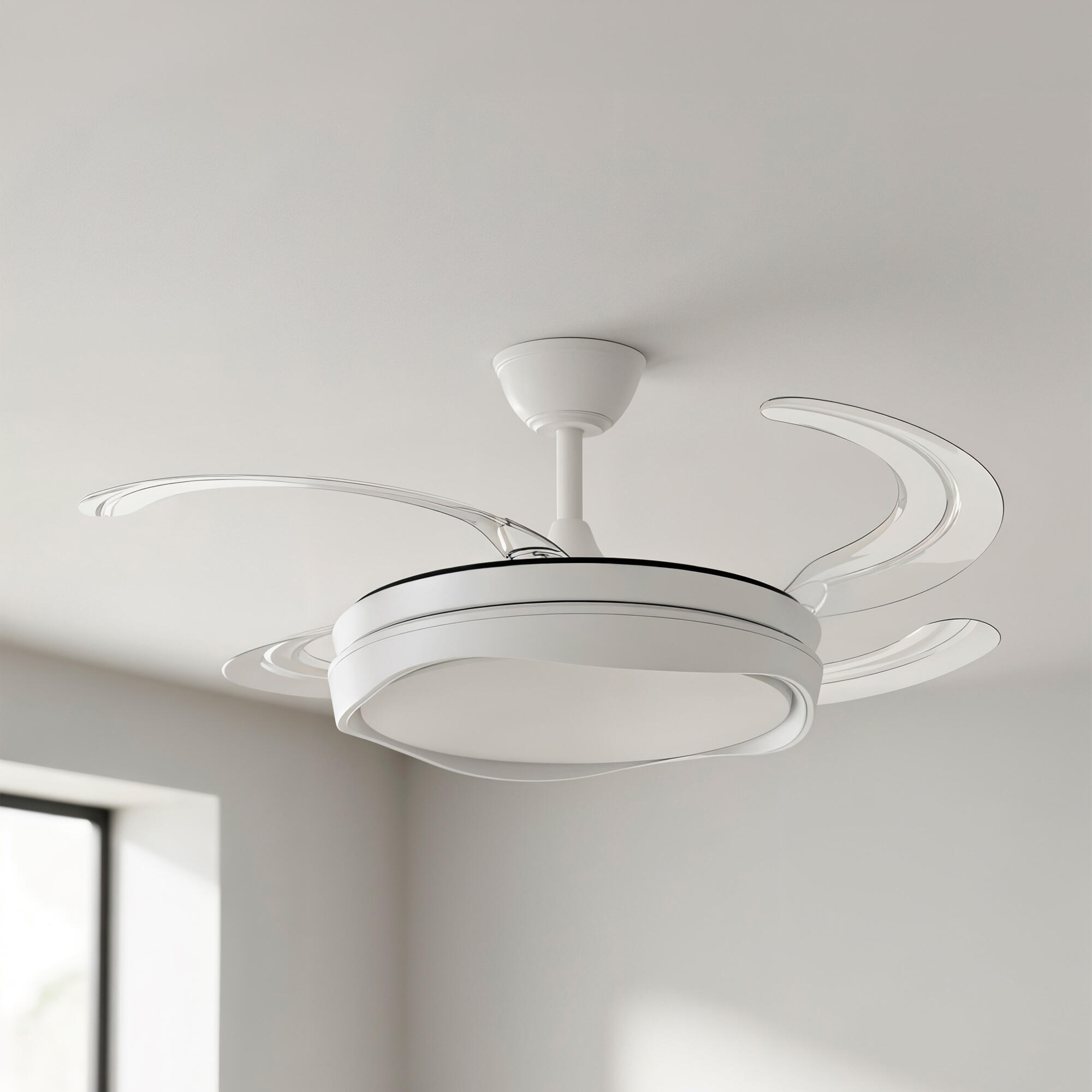 Ventilador de techo con luz silencioso DC 30W con mando ø120 cm Atlas CRISTAL RECORD blanco luz CCT 4 aspas retráctiles tipo lámpara| 7 velocidades| recomendado de 20 a 40m² - 6