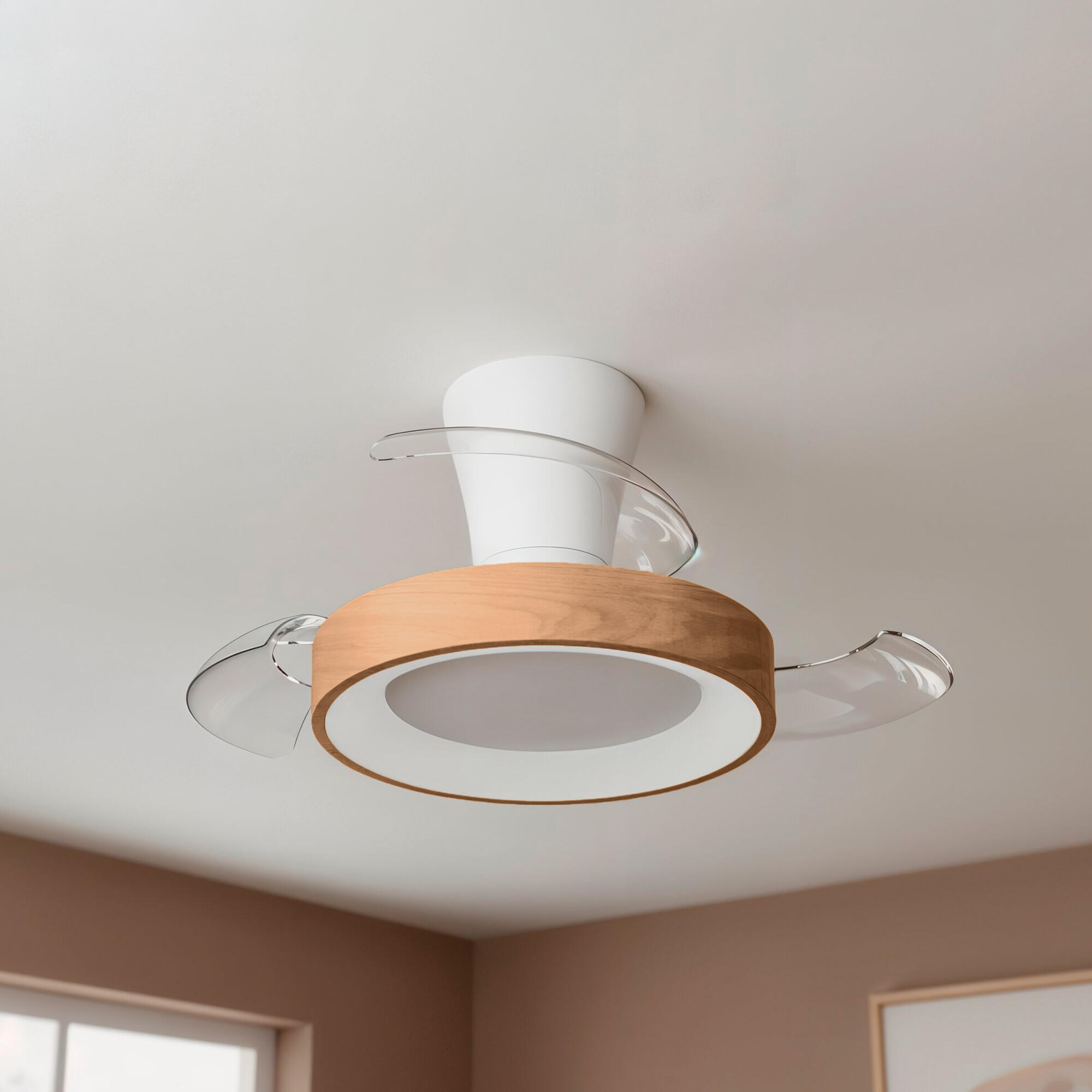 Ventilador de techo con luz silencioso DC 25W con mando ø71 cm Niseko MANTRA marrón luz CCT 3 aspas retráctiles tipo lámpara| 3 velocidades| modo verano/invierno| recomendado para <13m² - 14