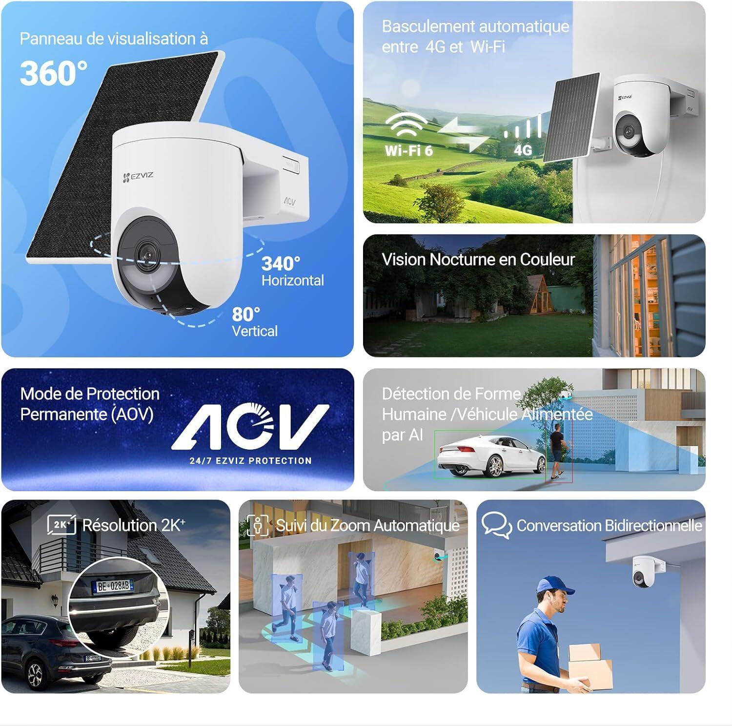 Caméra de surveillance HB8 lite kit, 2K motorisée Wi-Fi + panneau solaire, EZVIZ - 2