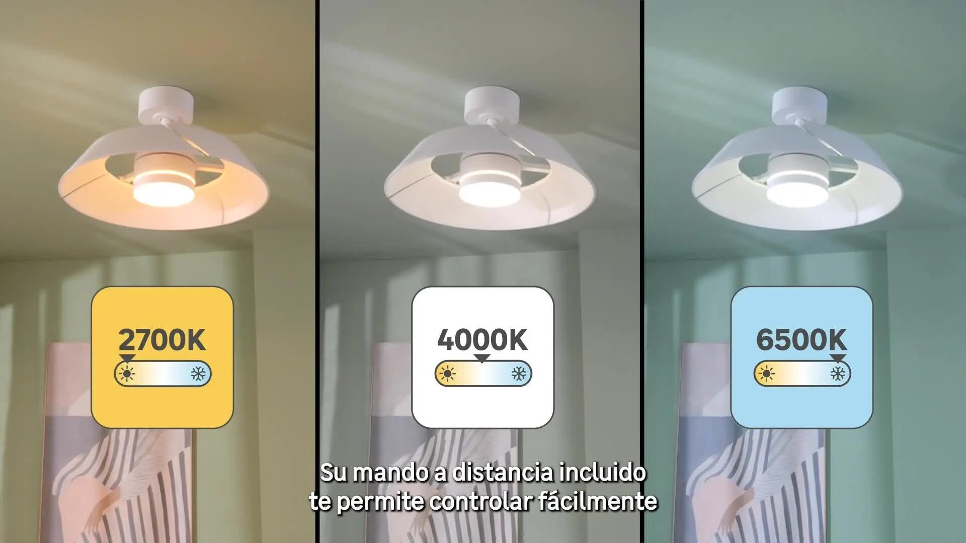 Ventilador de techo con luz retráctil silencioso DC 29W con mando WiFi/APP ø91 cm Cadix INSPIRE blanco luz CCT 3 aspas| 6 velocidades| autorregulable| modo verano/invierno| brisa| temporizador| recomendado de 13 a 20m² - 6