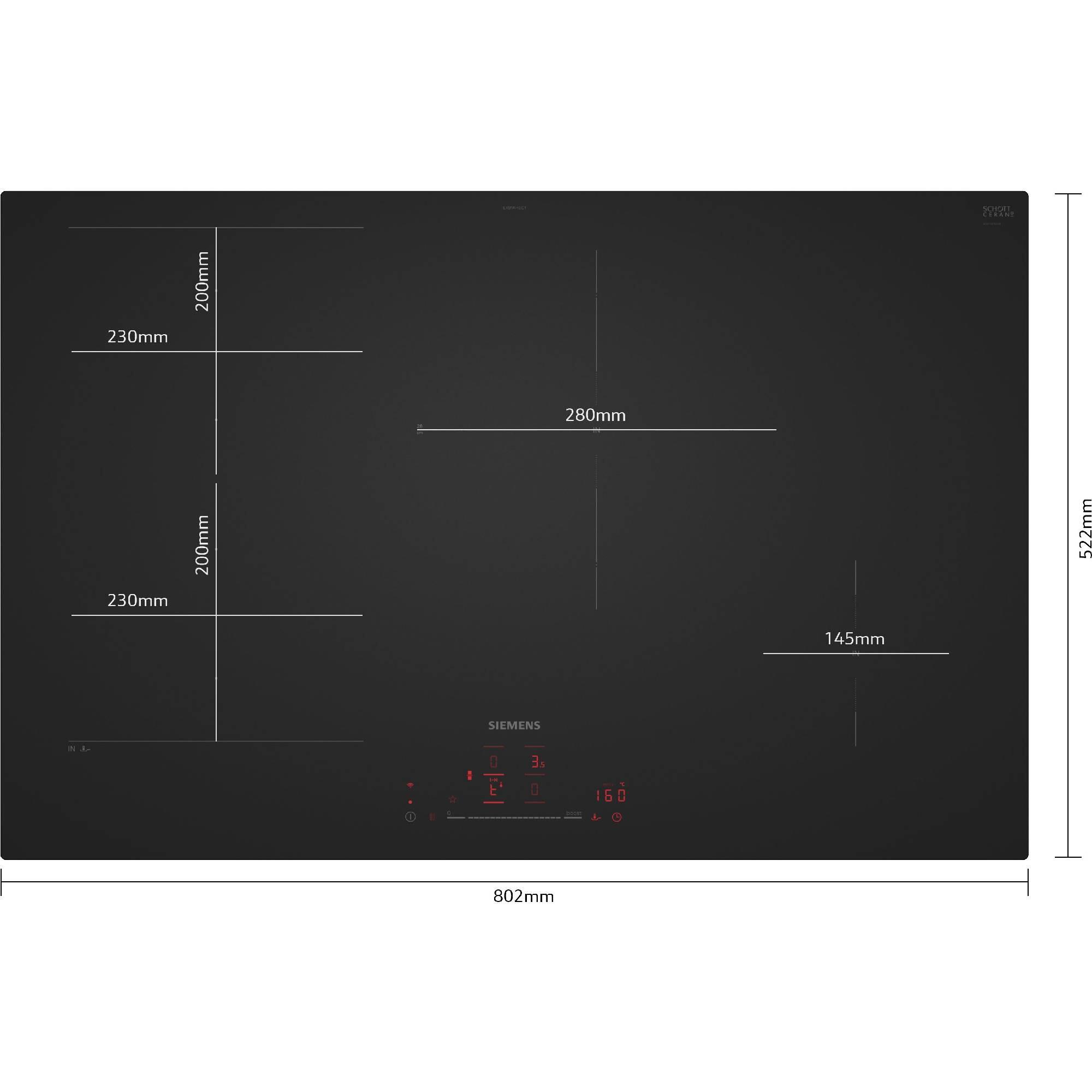 placa de induccion siemens ex81ahec1e con 4 zonas de coccion zona grande de 28cm 7400 w negro 75cm