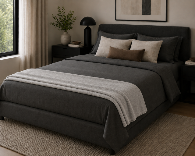 Manta algodón Murcia jaspeado perla rectangular algodón liso gris passepoil de 280x330 cm