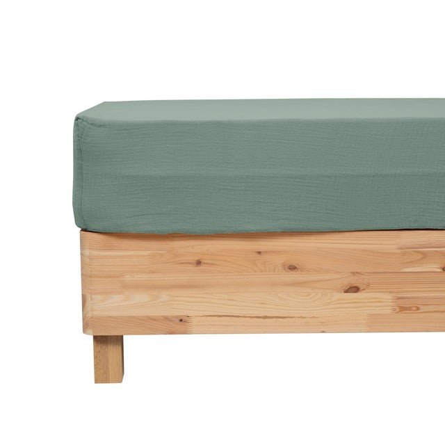 Drap housse Flora 2 personnes 160 x 200 cm, gaz de coton vert céladon