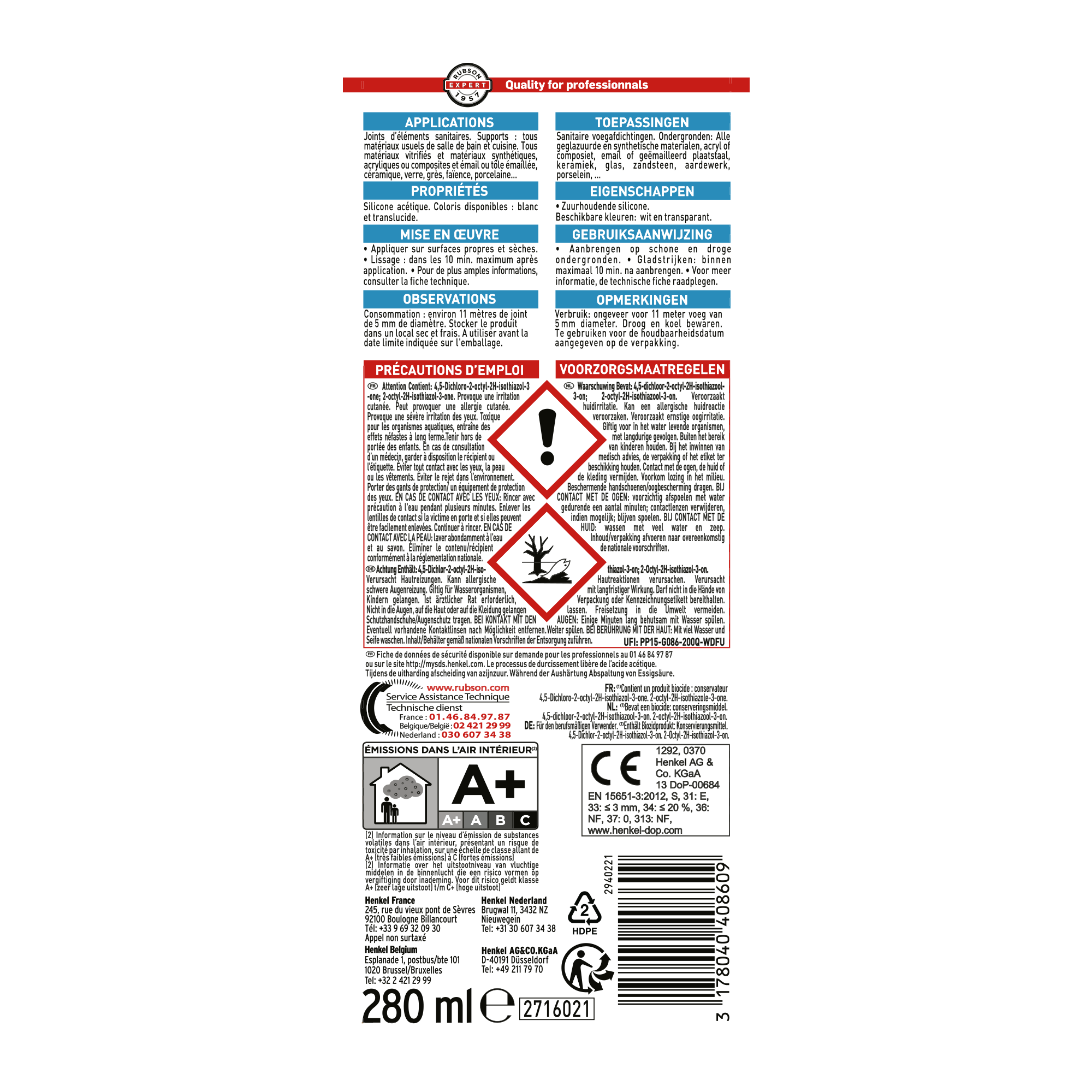 Mastic d'étanchéité Sa2 sanitaire RUBSON blanc 280ml - 7