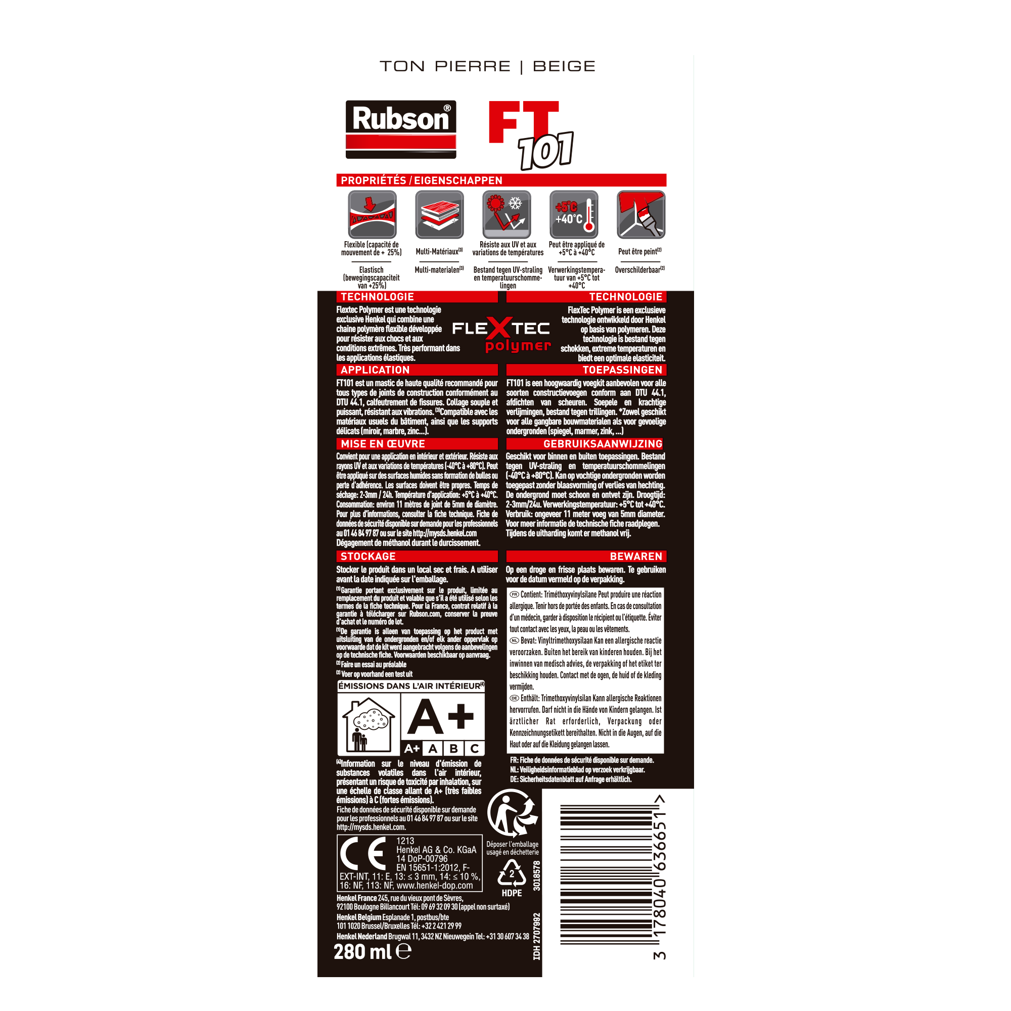Mastic d'étanchéité Ft101 colle et jointe RUBSON beige 280ml - 7