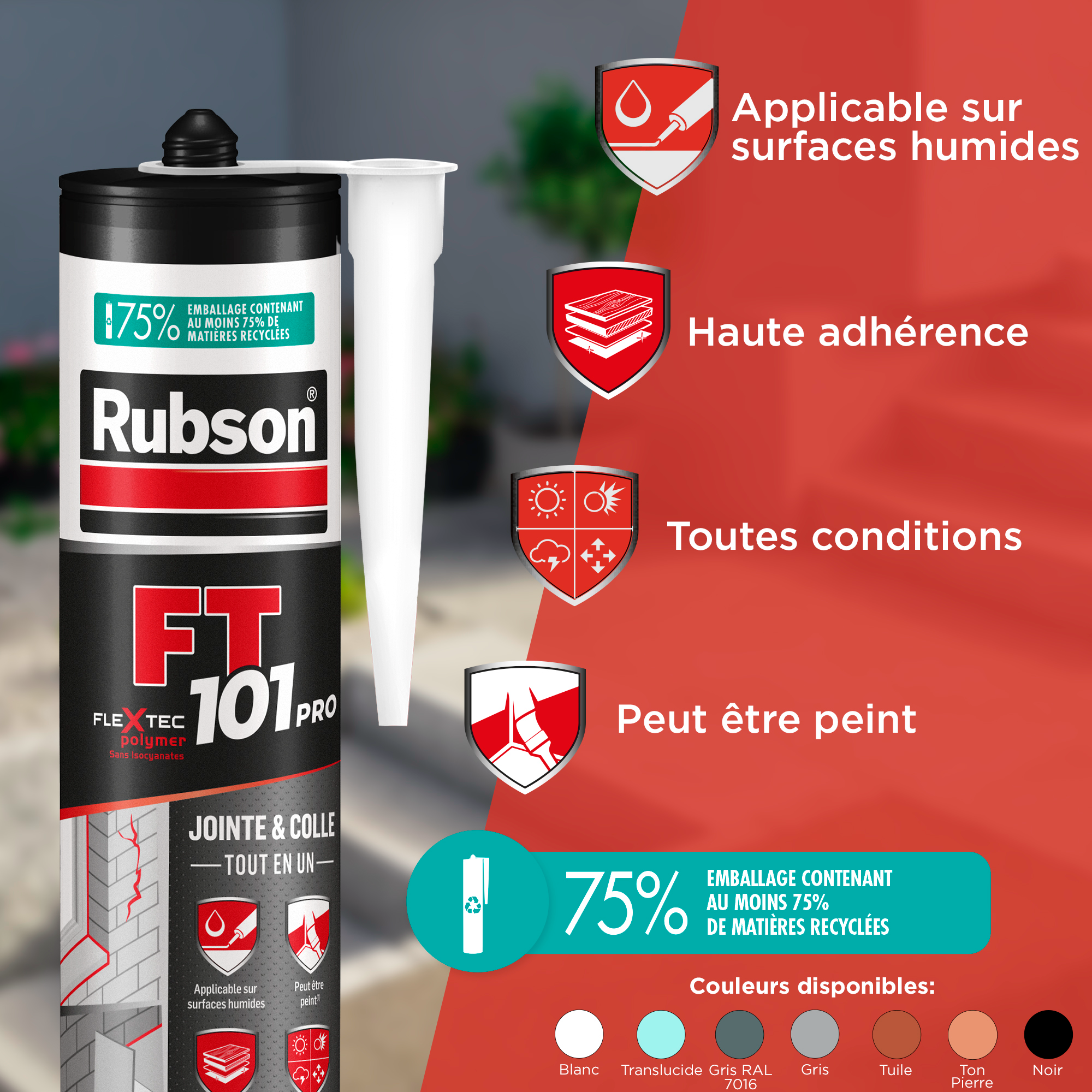 Mastic d'étanchéité Ft101 colle et jointe RUBSON transparent 280ml - 2