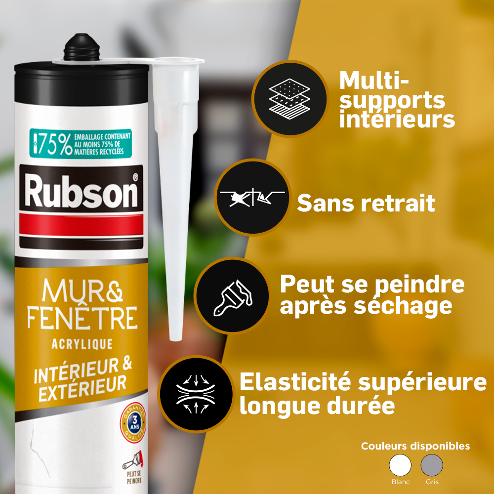 Lot de 3 mastics d'étanchéité Murs et fenêtres RUBSON blanc 280ml - 2