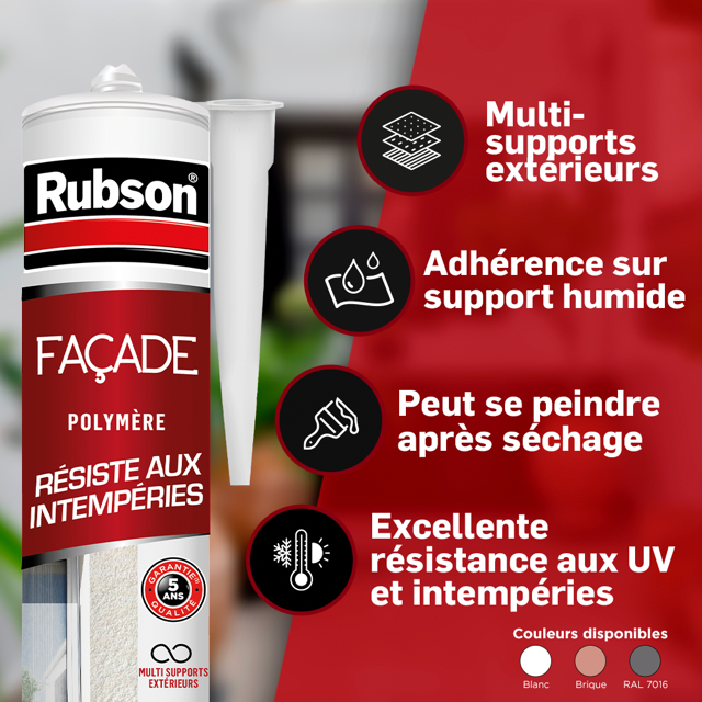 Mastic d'étanchéité Façades RUBSON rouge 280ml - 2
