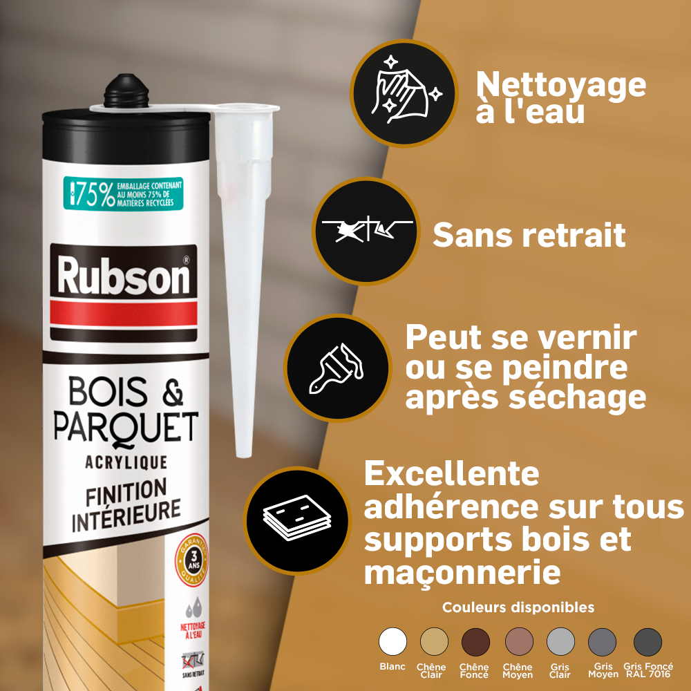 Mastic d'étanchéité Bois et parquet RUBSON blanc 280ml - 2