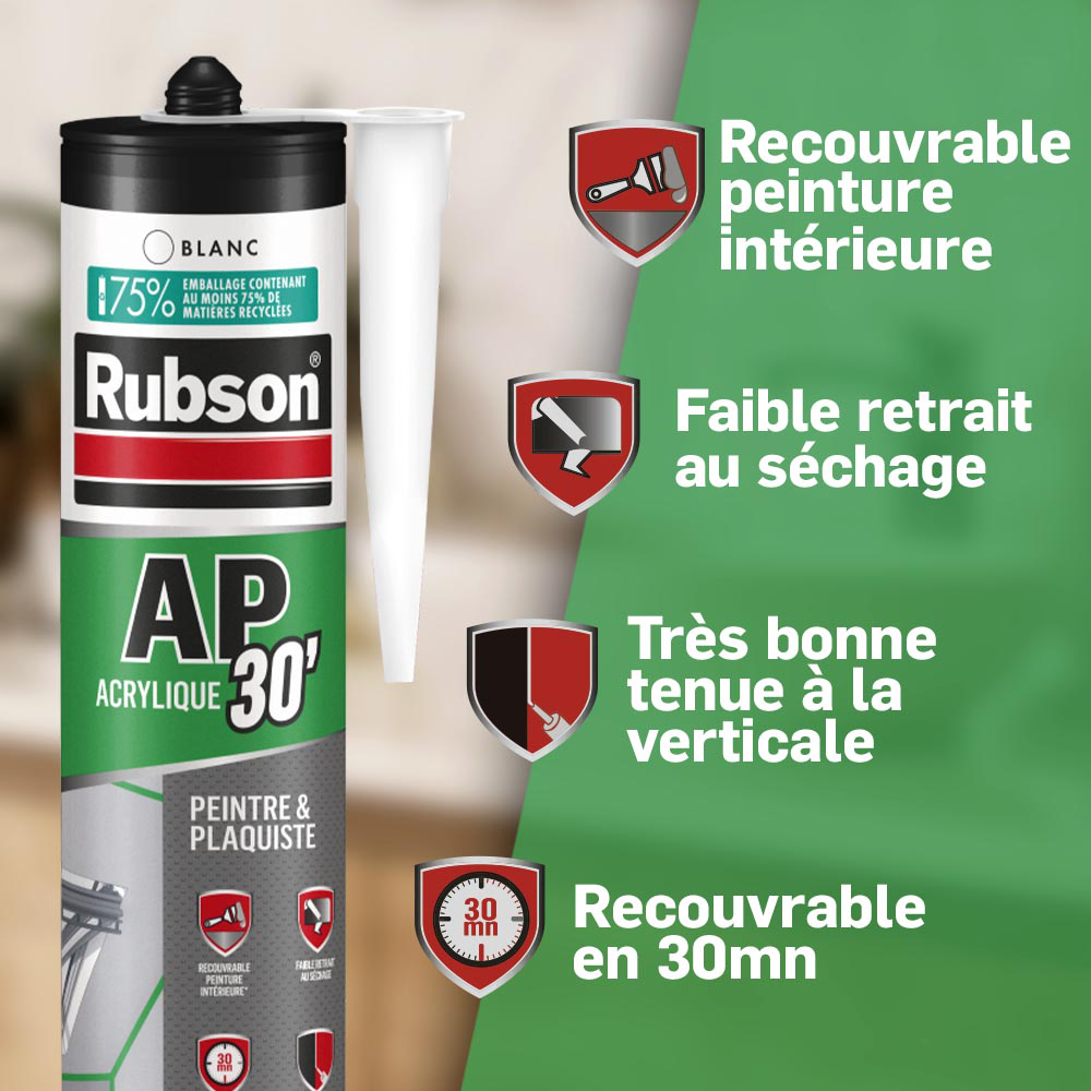 Mastic d'étanchéité Ap30 peintre et plaquiste RUBSON blanc 300ml - 2