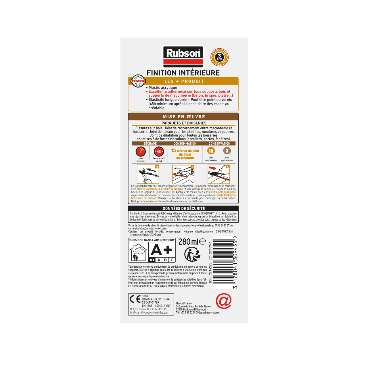 Mastic d'étanchéité Bois et parquet RUBSON chêne clair 280ml - 7