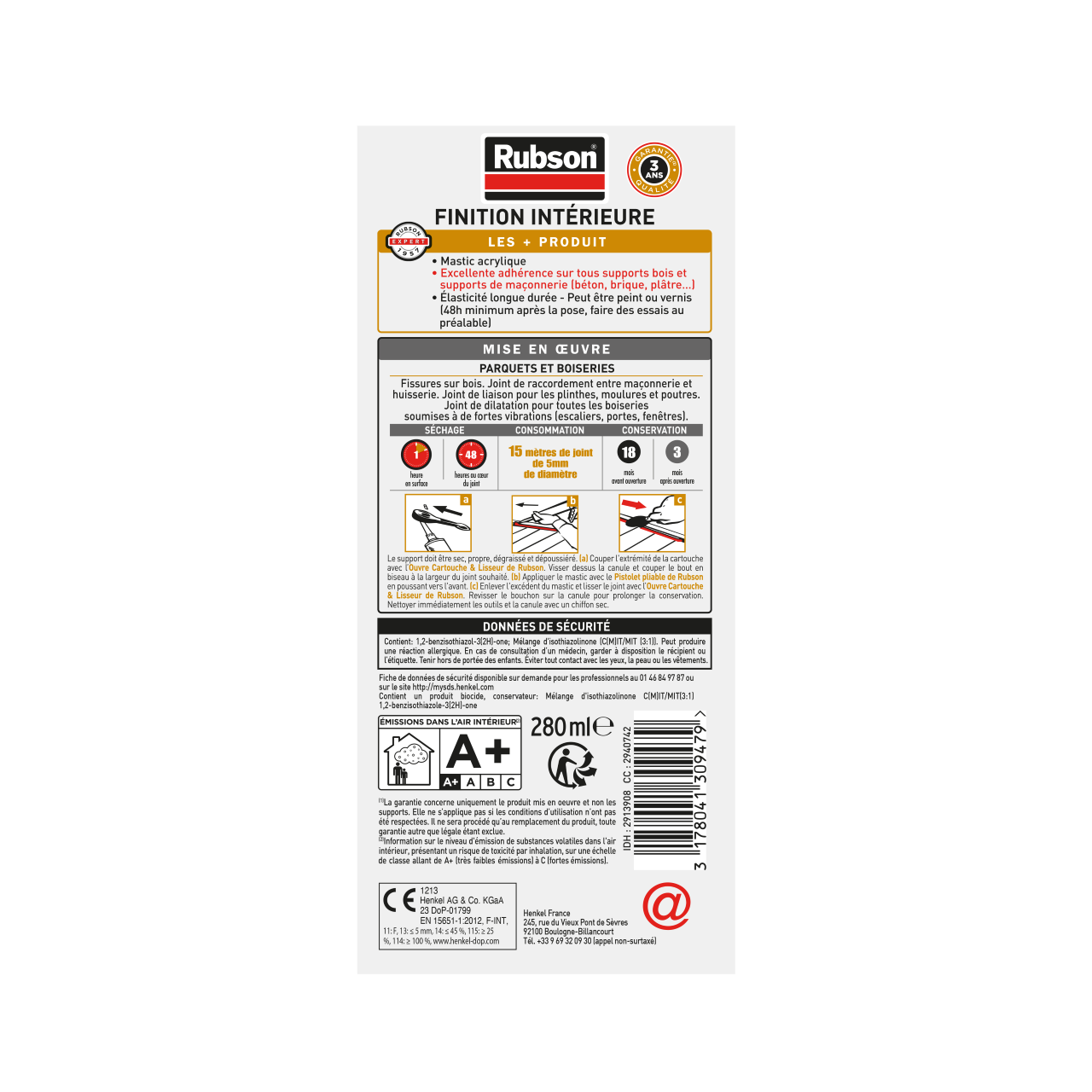 Mastic d'étanchéité Bois et parquet RUBSON gris clair 280ml - 8