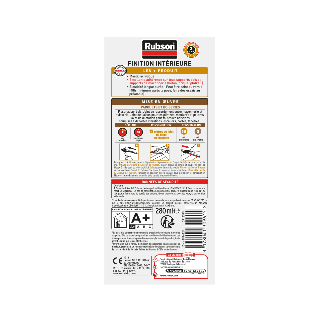 Mastic d'étanchéité Bois et parquet RUBSON chêne moyen 280ml - 8