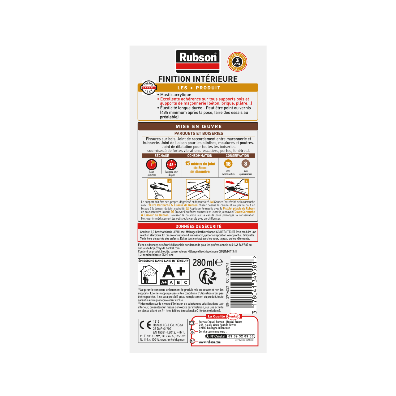 Mastic d'étanchéité Bois et parquet RUBSON marron 280ml - 8