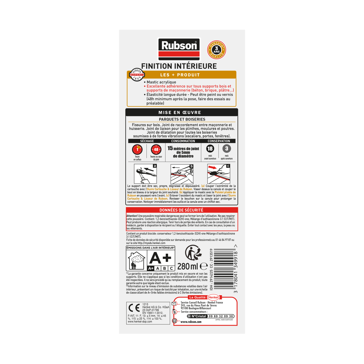 Mastic d'étanchéité Bois et parquet RUBSON blanc 280ml - 7
