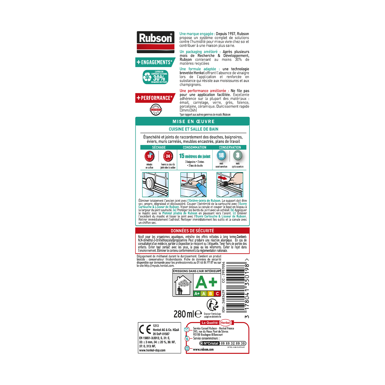 Mastic d'étanchéité Sanitaire pure RUBSON transparent 280ml - 4