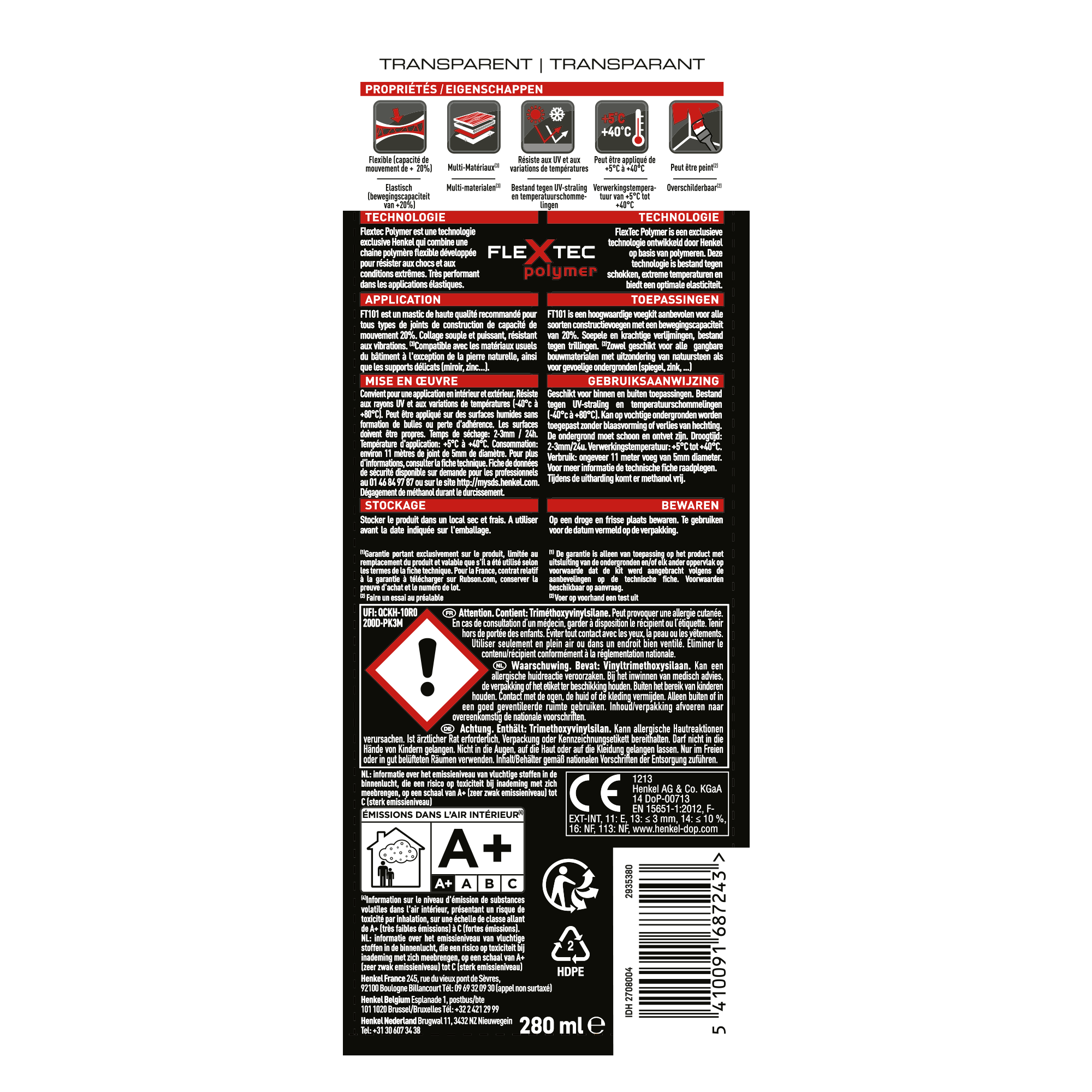 Mastic d'étanchéité Ft101 colle et jointe RUBSON transparent 280ml - 8