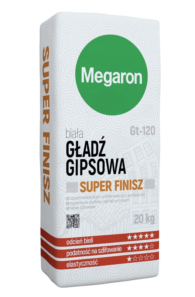 Gładź gipsowa Super Finisz Megaron Gt-120 20 kg, biała