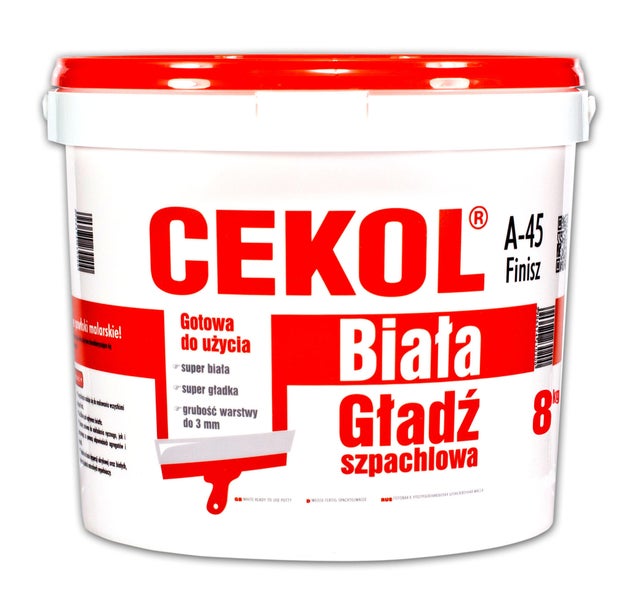 Gładź szpachlowa Cekol A-45 Finisz 8 kg, biała