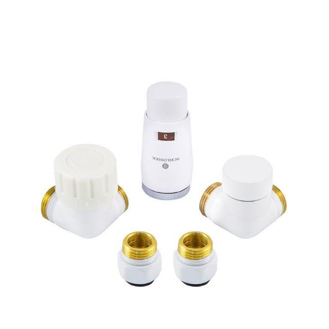 Zestaw termostatyczny Elegant Mini, osiowy lewy, ze złączkami PEX, biały