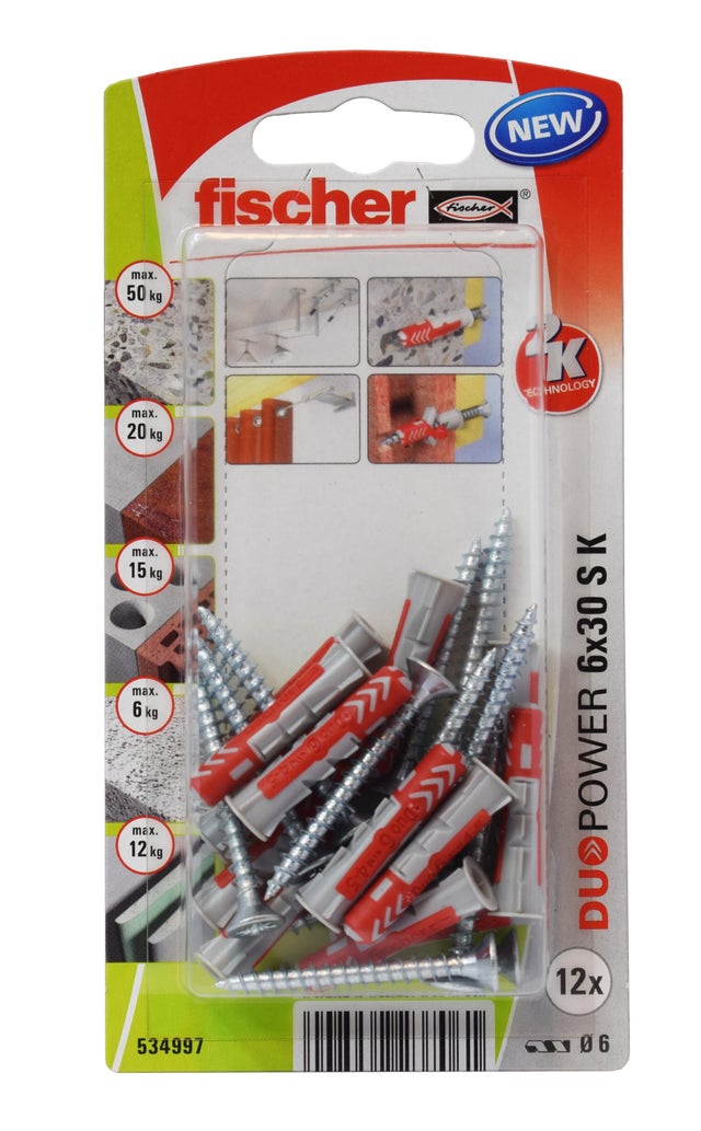 Kołek uniwersalny Duopower 6x30 mm z wkrętem 4.5x70 mm