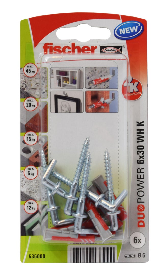Kołek uniwersalny Duopower 6x30 mm z hakiem prostym
