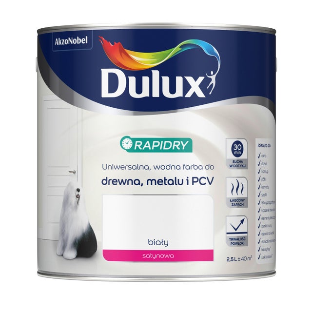 Emalia Dulux Rapidry biała satynowa 2,5l