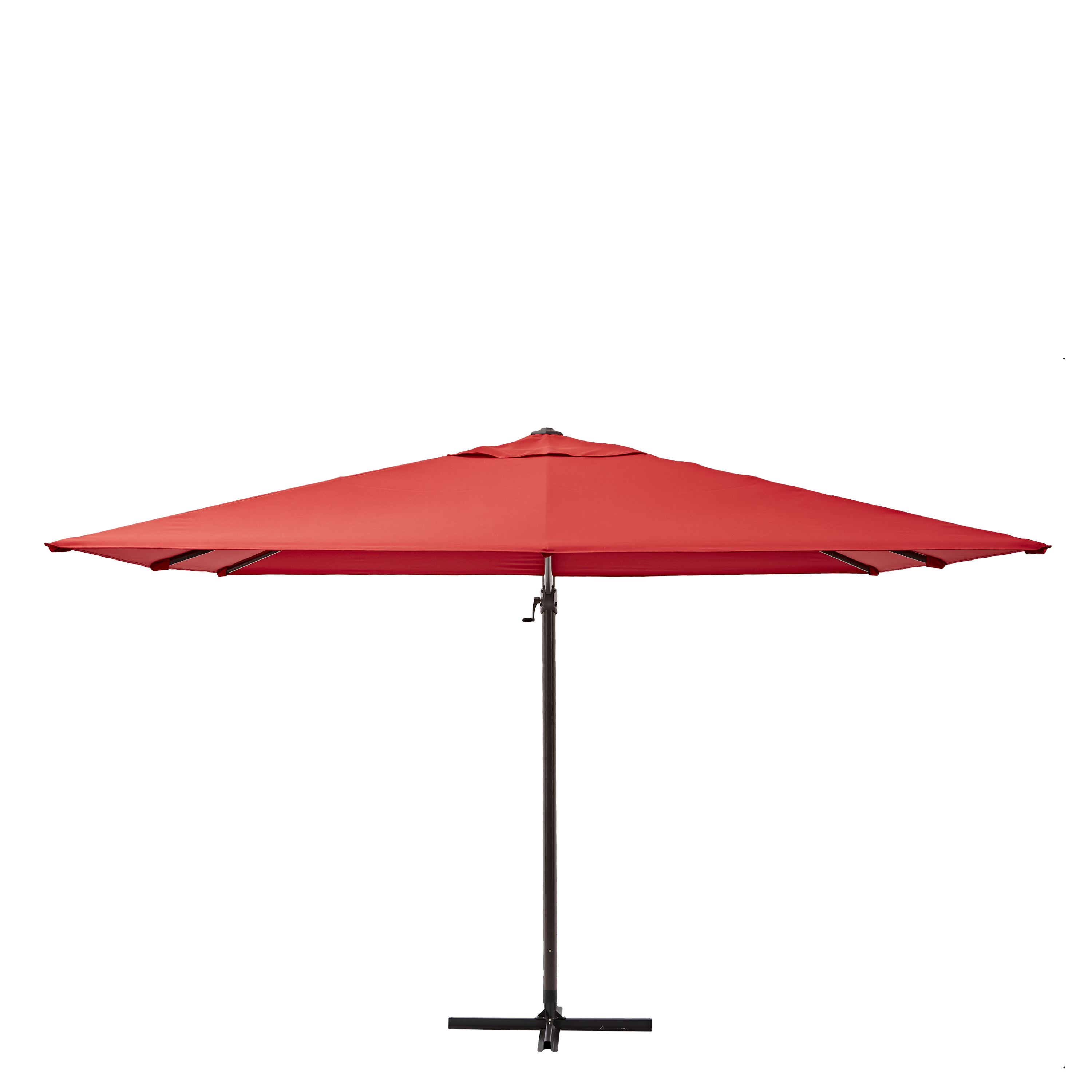 parasol excentrico de aluminio  acero naterial aura rojo 286x286 cm  4 pies de parasol gomo cuadrado de cemento de 26 kg