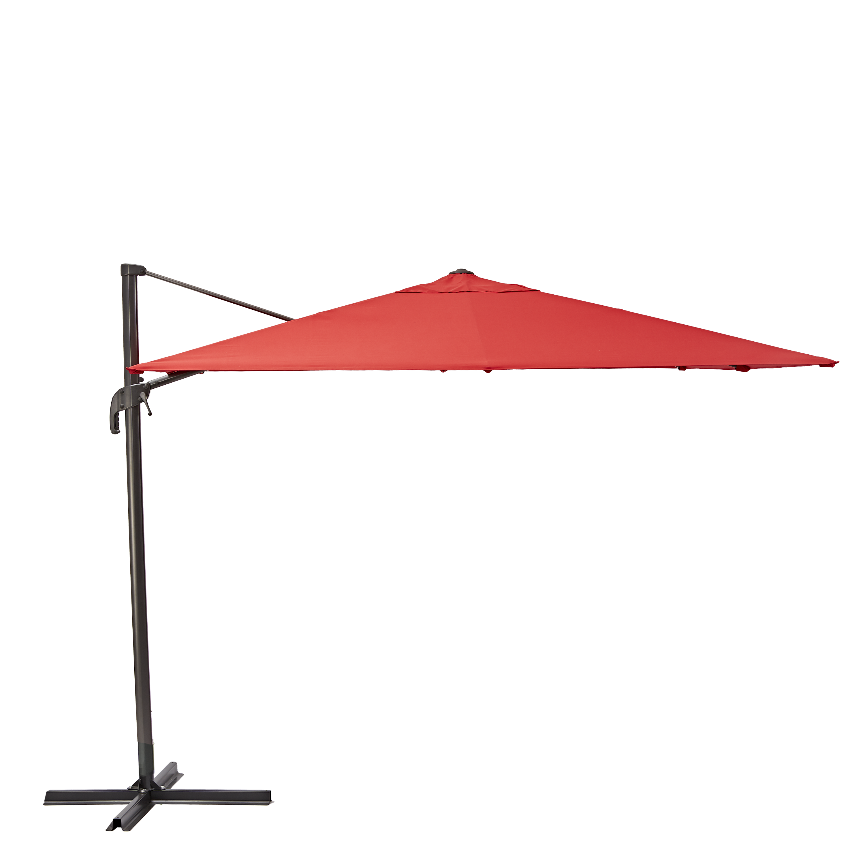 Parasol excéntrico de aluminio / acero naterial aura rojo 286x286 cm + 4 pies de parasol gomo cuadrado de cemento de 26 kg