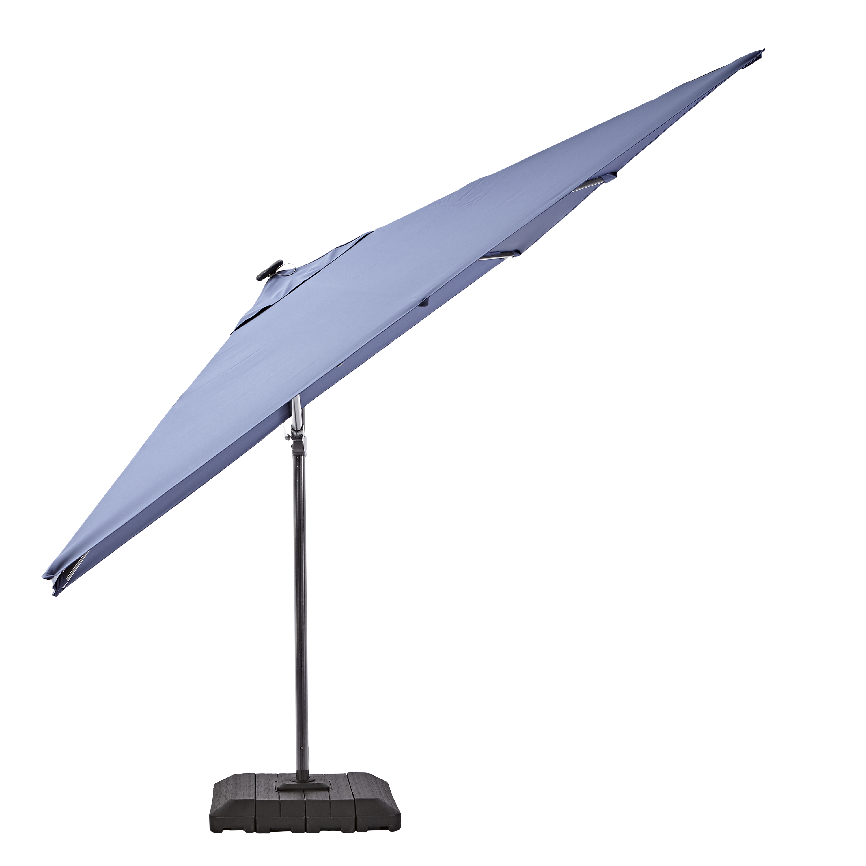 parasol cuadrado naterial sonora ii led de aluminio azul 290x290 cm  4 pies de parasol cuadrado de hormigon de 25 kg antracita