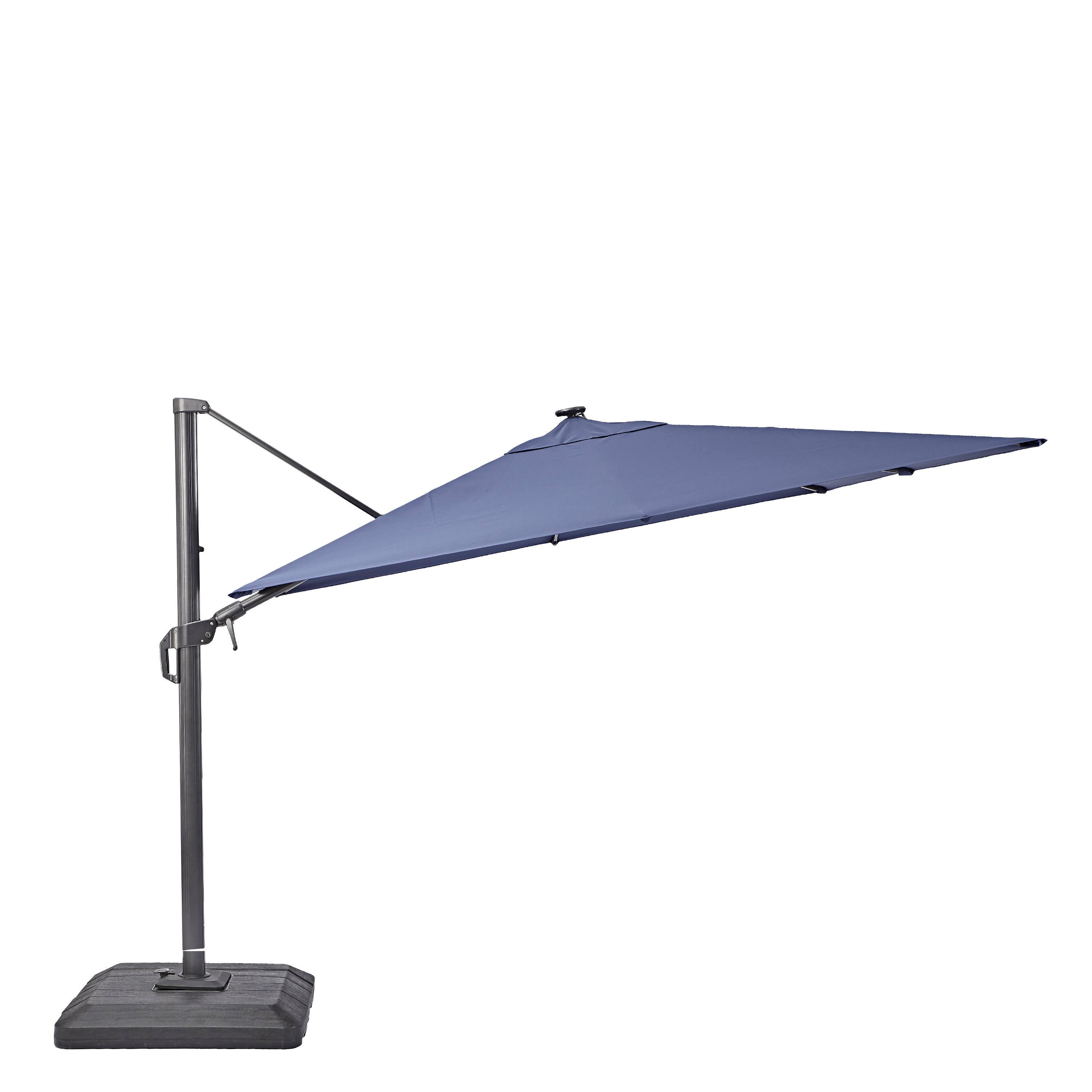 Parasol cuadrado naterial sonora ii led de aluminio azul 290x290 cm + 4 pies de parasol cuadrado de hormigón de 25 kg