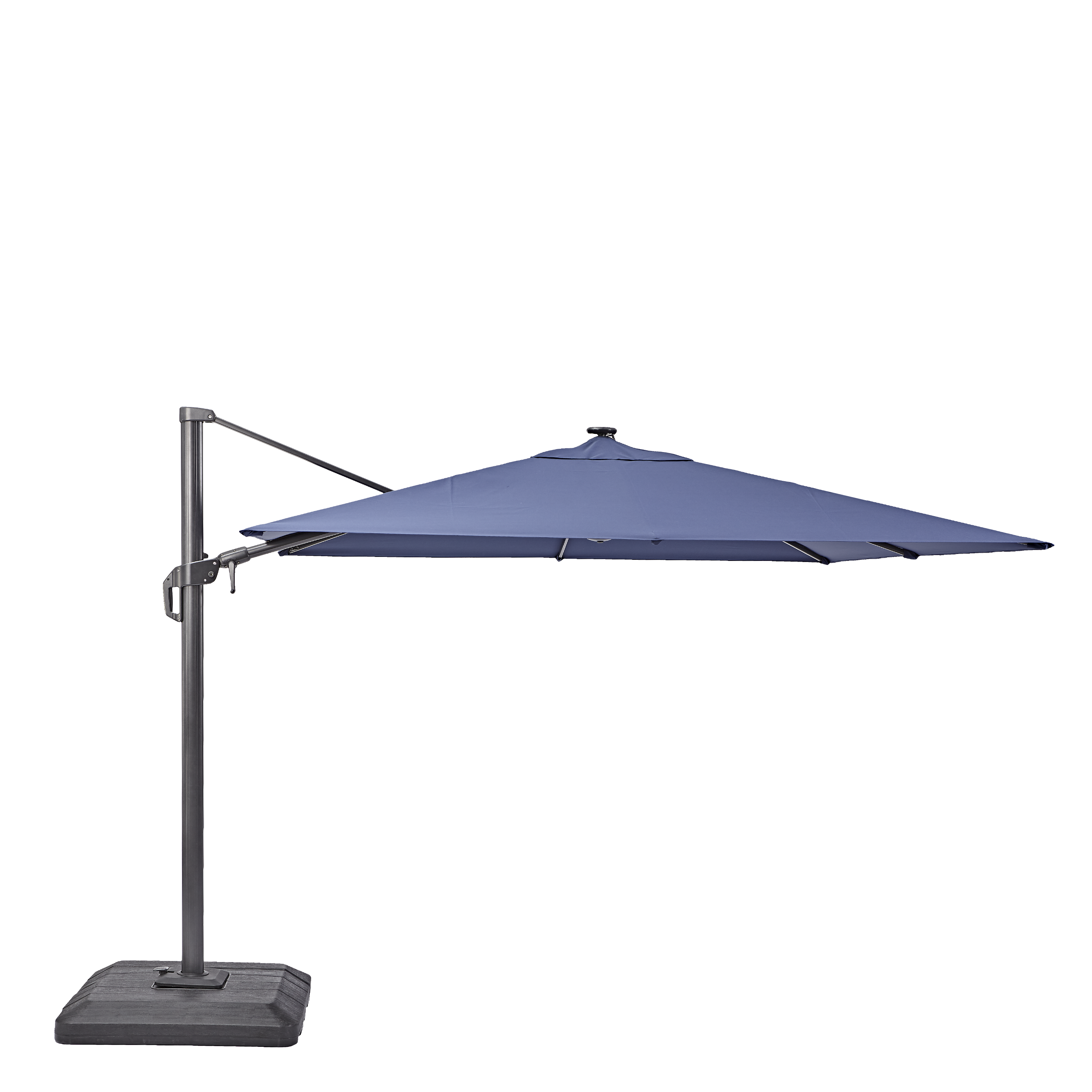 Parasol cuadrado de aluminio naterial sonora azul 288x288 cm + 4 pies de parasol gomo cuadrado de cemento de 26 kg