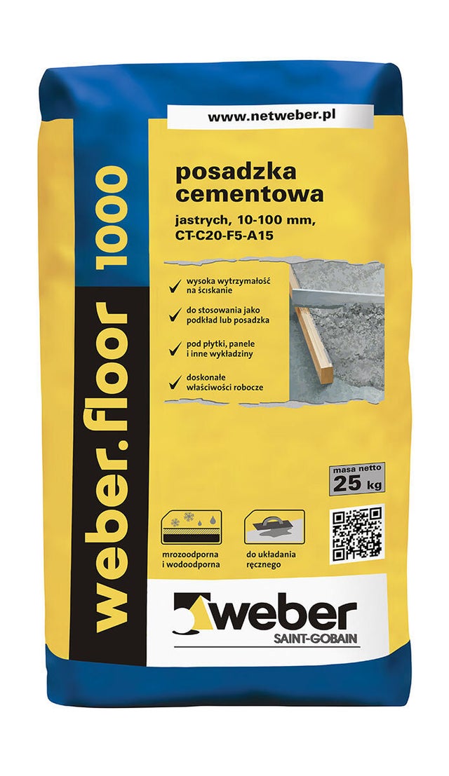 Jastrych cementowy Weber Floor1000, CT-C20-F5-A15 25 kg, 10-100 mm