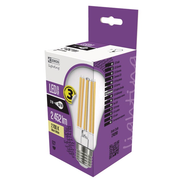 Żarówka LED E27 filament A60 17W 2452lm 2700K