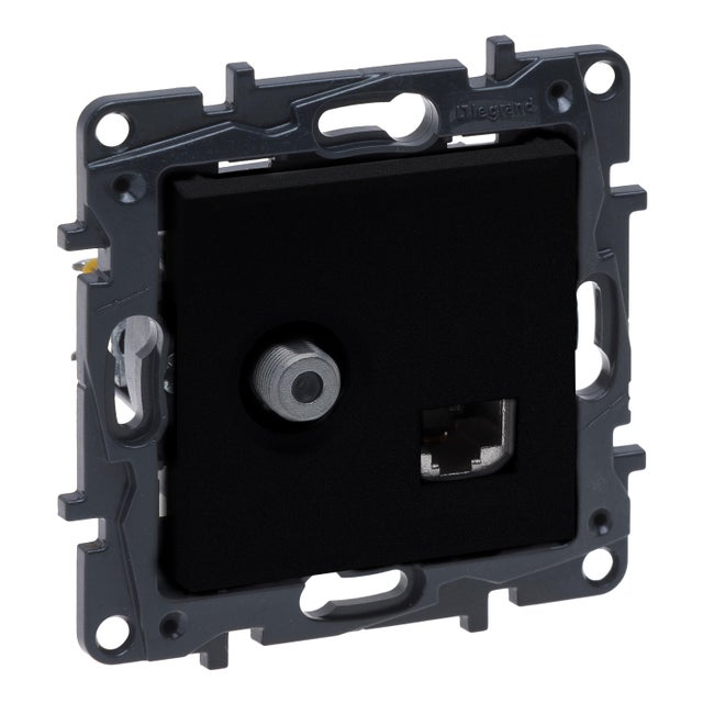Niloe step czarny gniazdo TV (F) + RJ45 kat. 6