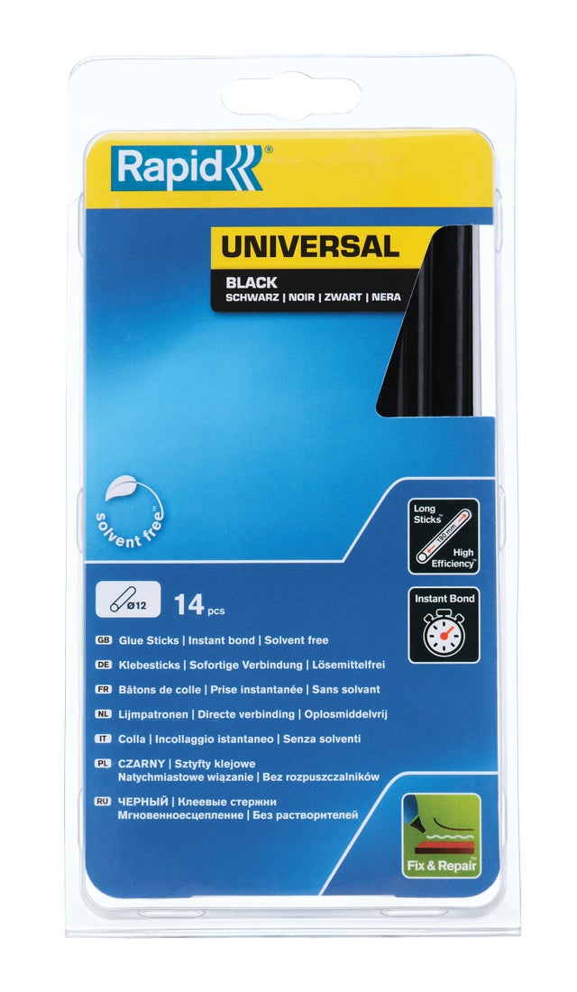 Wkłady klejowe uniwersalne czarny 12 mm Rapid, 14 szt.