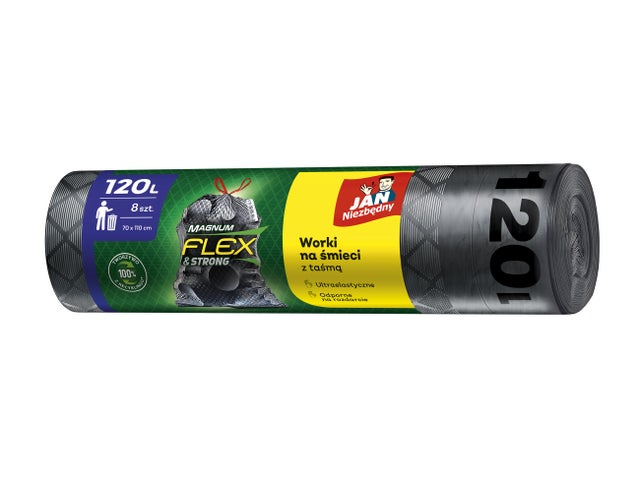 Worki na śmieci z taśmą Jan Niezbędny Flex&Strong 120l 8 sztuk