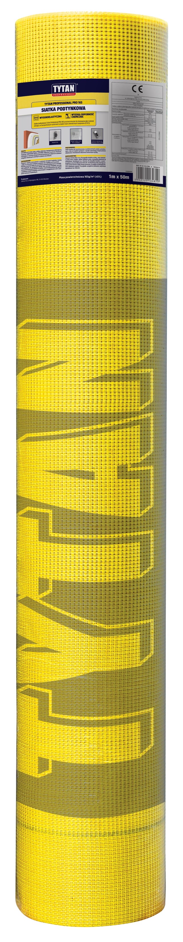 Siatka zbrojąca Tytan Professional Pro 165g, dł. 50 m, szer. 1 m, gramatura 165g/m2