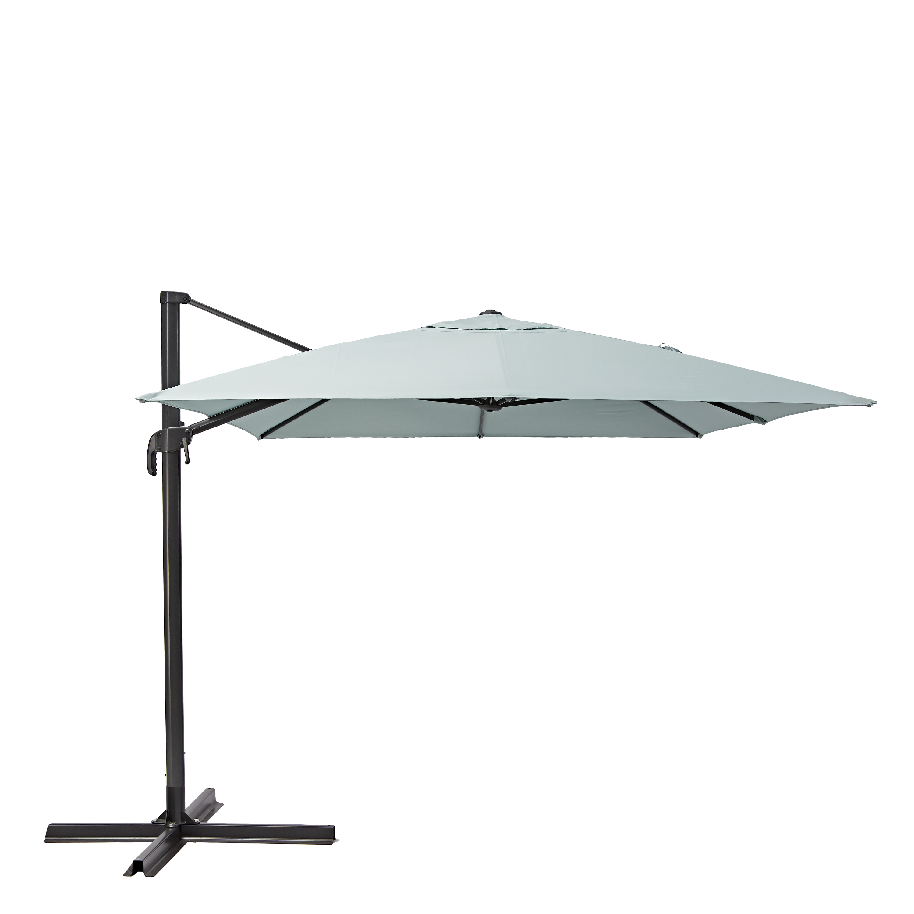 Parasol excéntrico rectangular de aluminio / acero naterial aura azul 281x386.5 cm + 4 pies de parasol cuadrado de hormigón de 25 kg